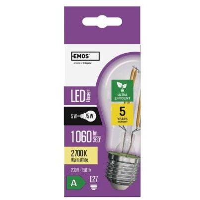 LED žárovka Filament A60 / E27 / 5 W (75 W) / 1 060 lm / teplá bílá EMOS Lighting