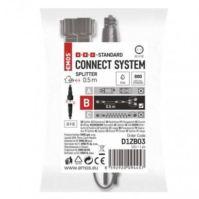 Rozbočovač pro spojovací řetězy Standard černý, 0,5 m, venkovní i vnitřní EMOS Lighting