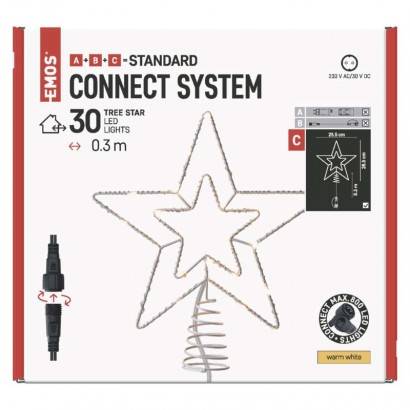 Standard LED spojovací vánoční hvězda, 28,5 cm, venkovní i vnitřní, teplá bílá, časovač EMOS Lighting