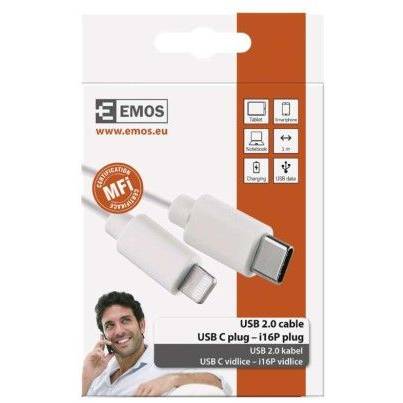 Nabíjecí a datový kabel USB-C 2.0 / Lightning MFi, 1 m, bílý EMOS