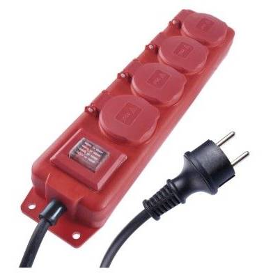 Prodlužovací kabel 10 m / 4 zásuvky / s vypínačem / černo-červený / guma-neopren / 1,5 mm2 EMOS