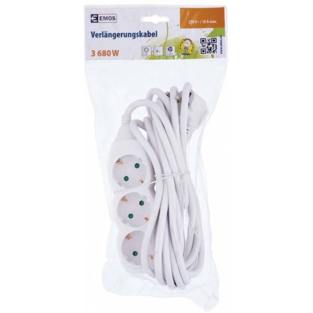 Prodlužovací kabel 5 m / 3 zásuvky / bílý / PVC / 1,5 mm2 EMOS