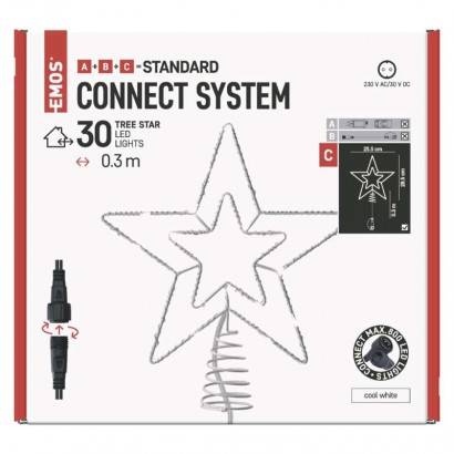 Standard LED spojovací vánoční hvězda, 28,5 cm, venkovní i vnitřní, studená bílá, časovač EMOS
