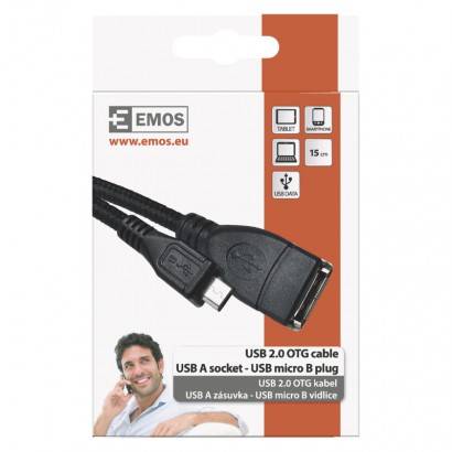 USB kabel 2.0 A/F - micro B/M OTG 15cm černý EMOS