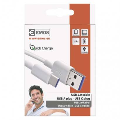 USB kabel 2.0 A/M - C/M 1,5m, bílá EMOS