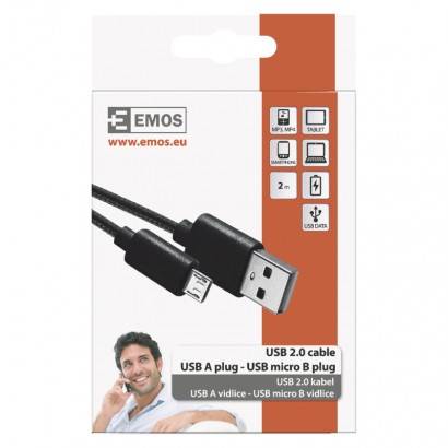 USB kabel 2.0 A/M - micro B/M 2m černý EMOS