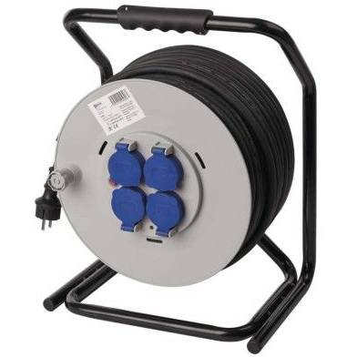 Venkovní prodlužovací kabel na bubnu 50 m / 4 zásuvky / černý / guma / 230 V / 2,5 mm2 SCH EMOS