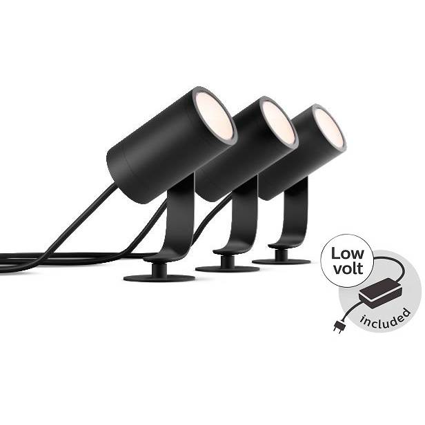 Hue LED venkovní spotové zemní/ nástěnné svítidlo Philips Lily 17414/30/P7 černé, set 3ks + adaptér Massive
