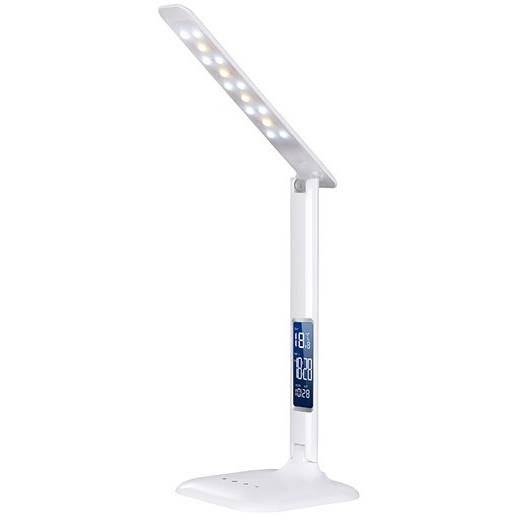 LED stmívatelná stolní lampička s displejem, 6W, volba teploty světla, bílý lesk Massive