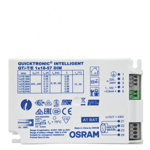 Předřadník pro kompaktní zářivky QTI-T/E 1X18-57/220-240 DIM
