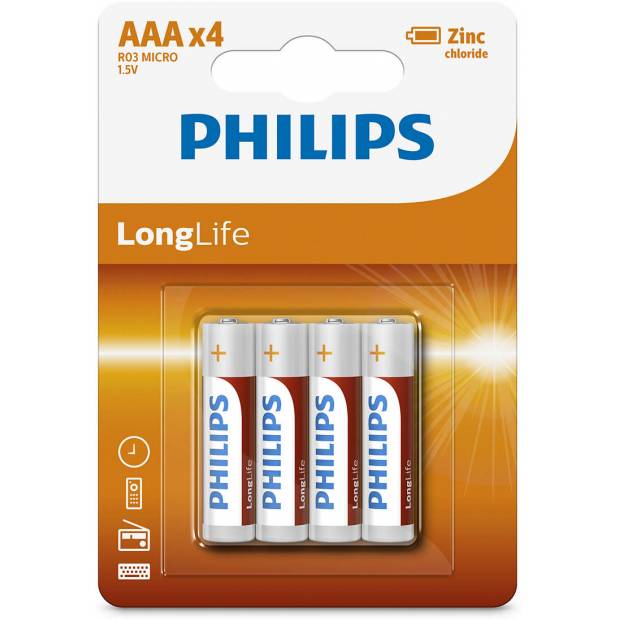 Tužkové baterie LONGLIFE AAA R03L4B/10 Philips