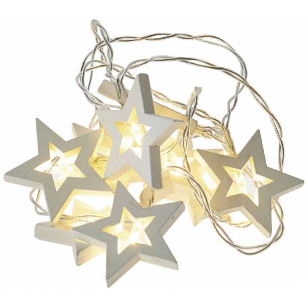 LED girlanda – hvězdy dřevěné, 2×AA, teplá bílá, časovač Emos