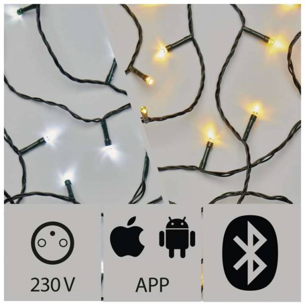 Aplikací ovládaný LED vánoční řetěz, 15m, venkovní, st./t.b. EMOS Lighting