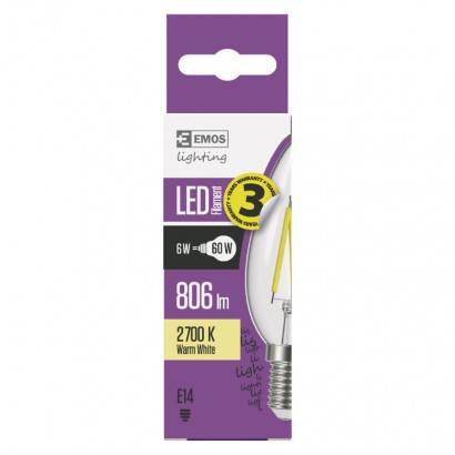 LED žárovka Filament svíčka / E14 / 6 W (60 W) / 806 lm / teplá bílá EMOS