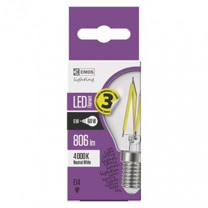 LED žárovka Filament Mini Globe / E14 / 6 W (60 W) / 806 lm / neutrální bílá EMOS
